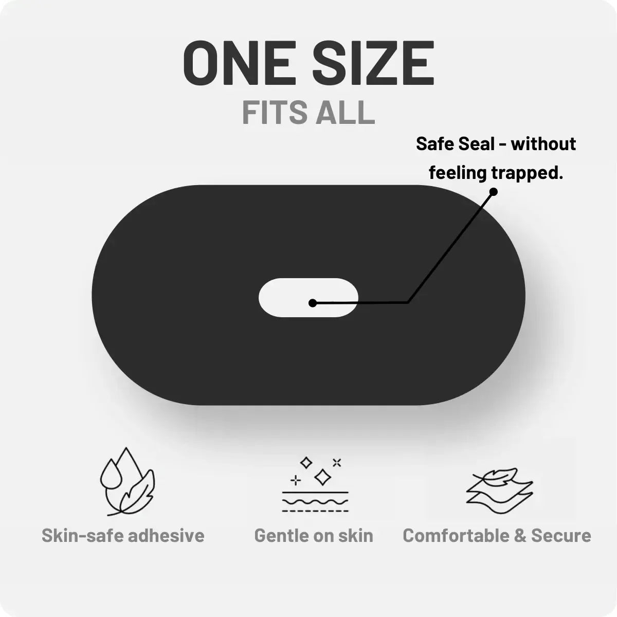 Black adhesive patch with safe seal feature on a white background
