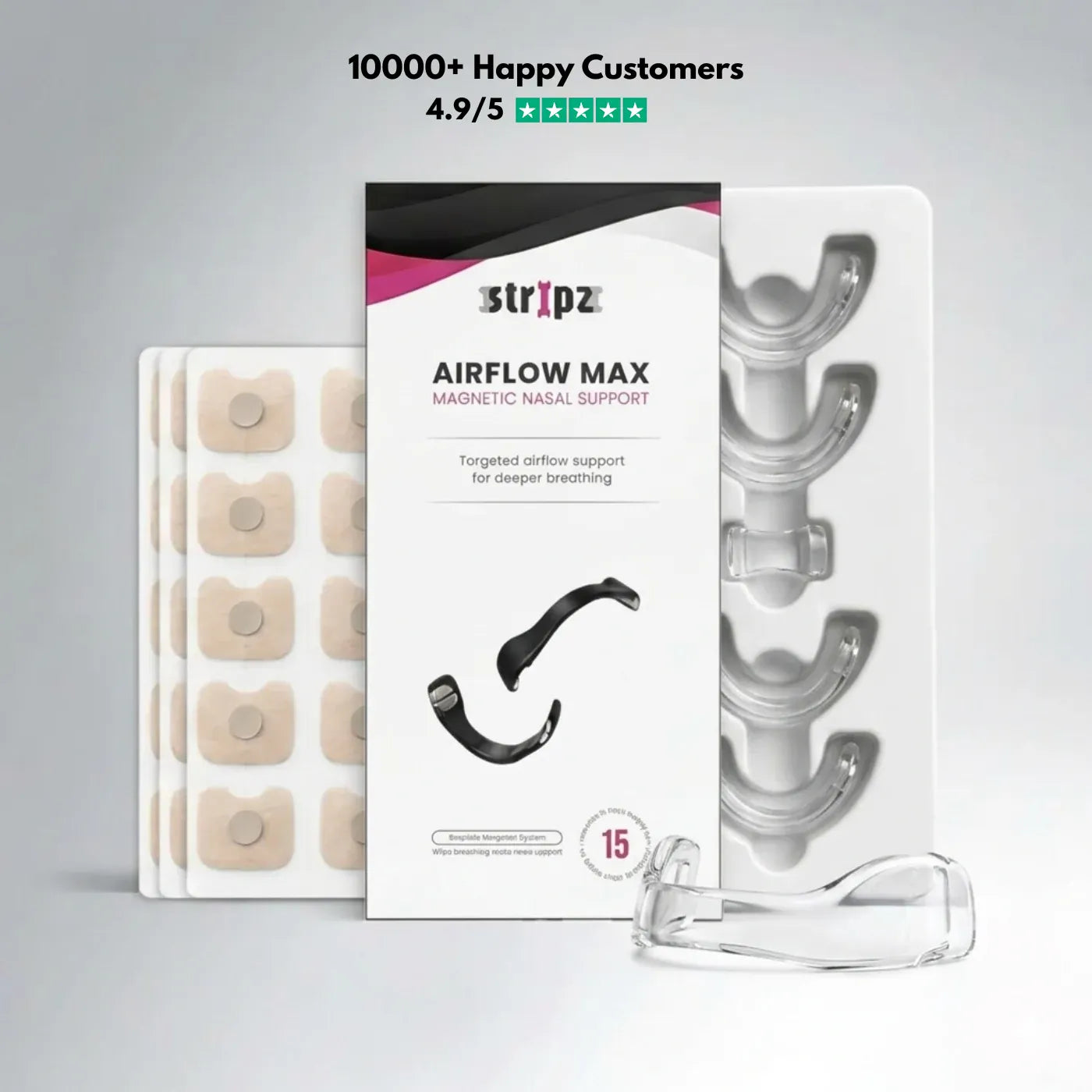Stripz Airflow Max magnetic nasal support, transparent, 15 pack