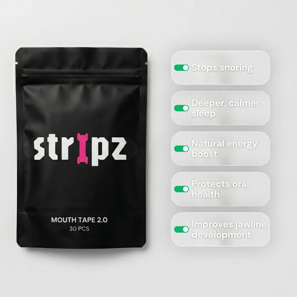 Stops snoring, deeper sleep, protects oral health
