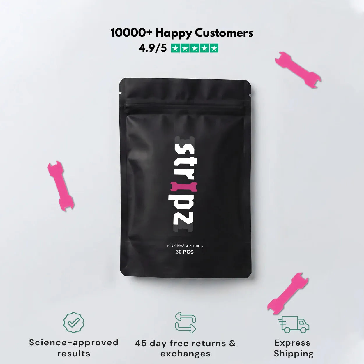 Stripz pink nasal strips, 30 pack