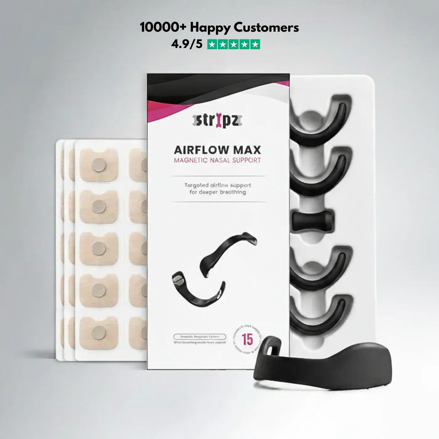 Stripz Airflow Max magnetic nasal support, black, 15 pack